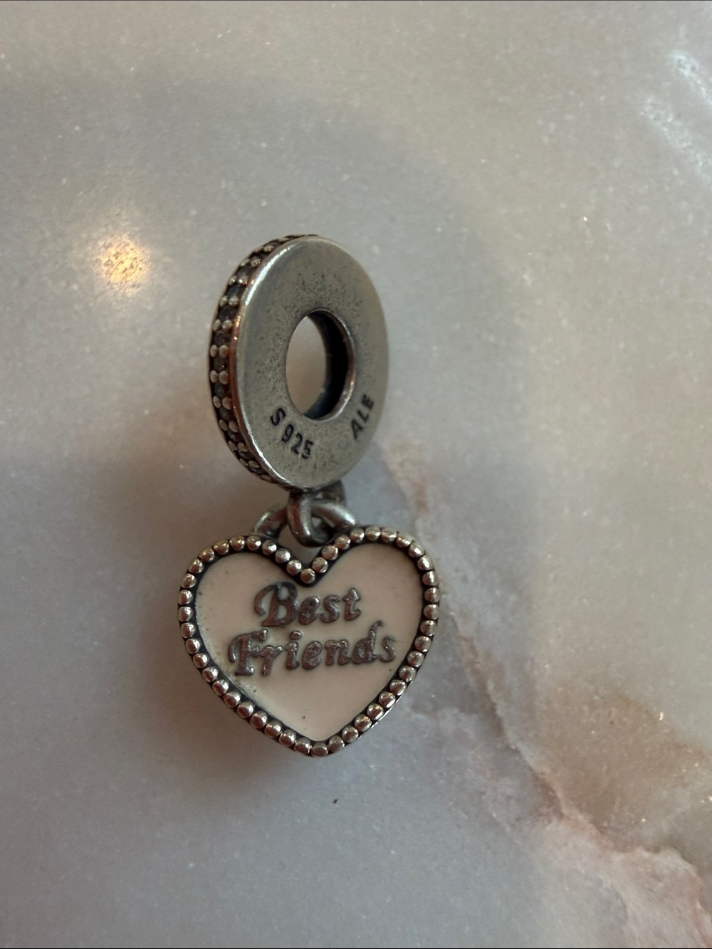 Pandora Silver Heart "Best Friends" Charm with White Enamel